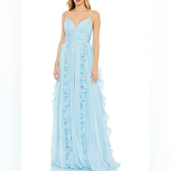sachin and babi light blue dress Mac Duggal - Wine Sleeveless V-Neck Floral Chiffon Ruffle Ball Gown main image 0